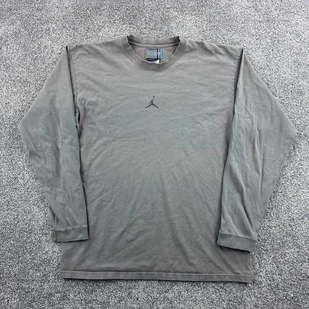 Vintage Jordan Shirt Mens Large Gray Cotton Jumpman Logo Long Sleeve